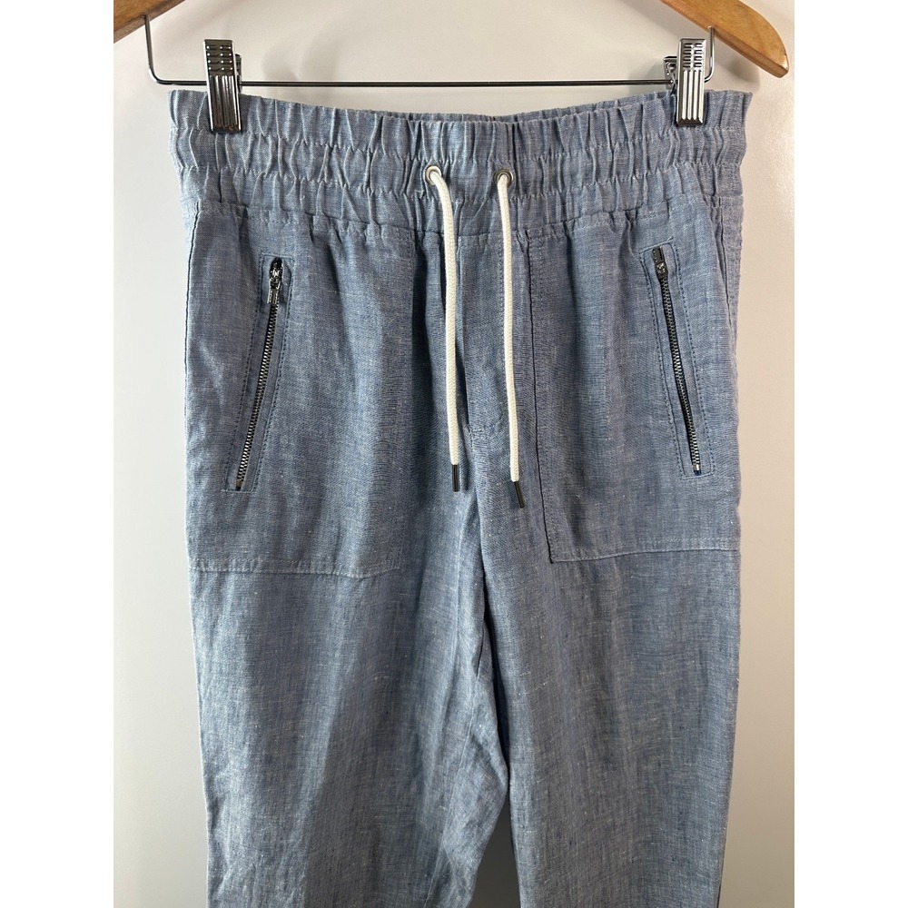 Athleta CABO Linen Jogger Pants Chambray Blue Resort Beach Zip Pockets Size 0 - Picture 3 of 14